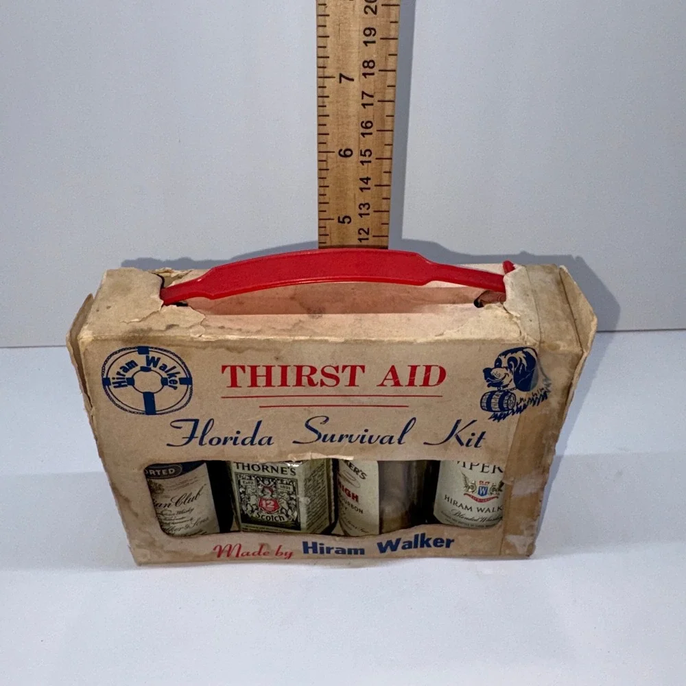 Vintage Florida Survival Kit Hiram Walker Empty Mini Bottle Set